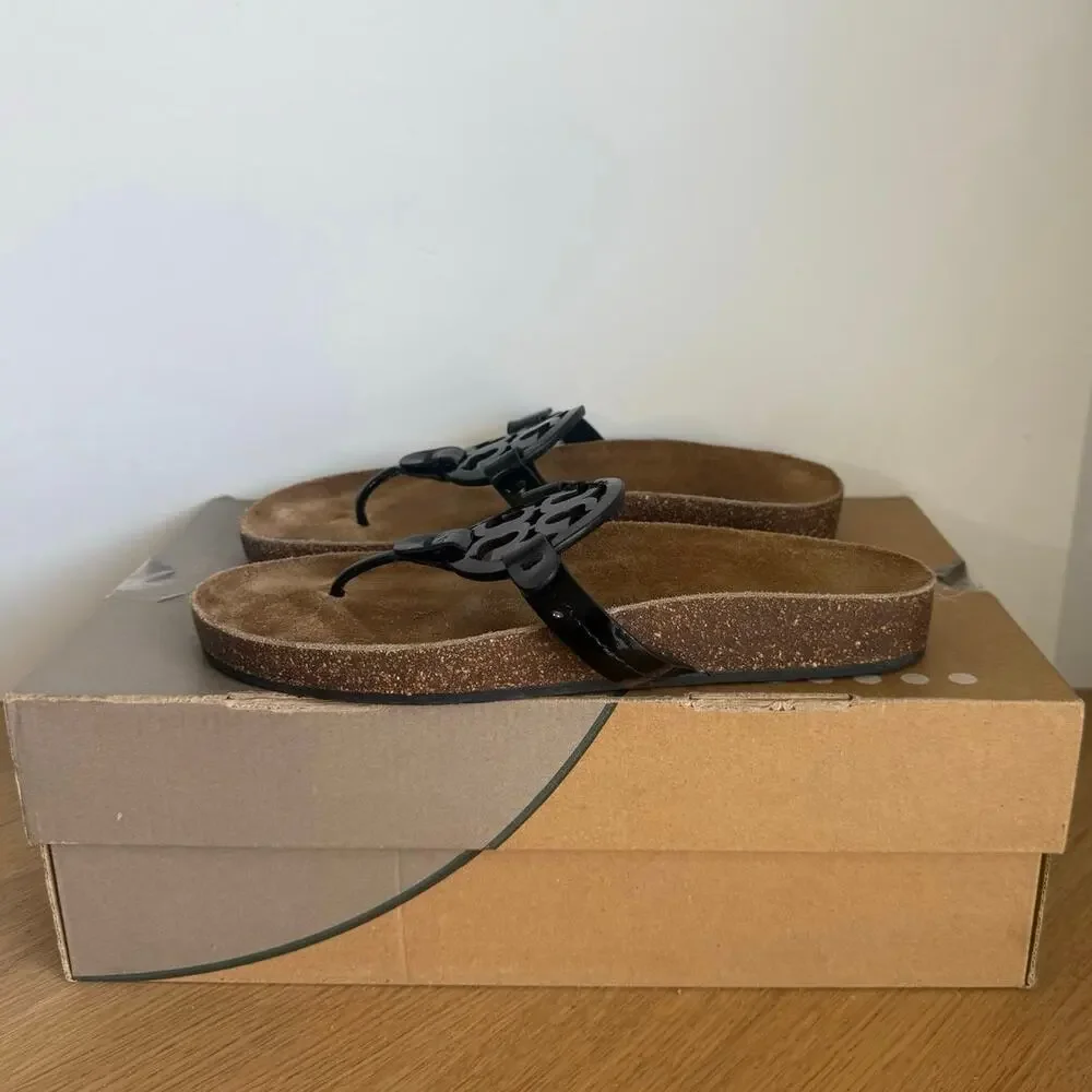 Tory Burch Miller Cloud Patent Black Women Sandals- SZ 8
